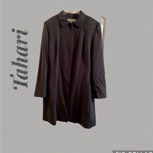 🩶 Tahari Blk w Gray Textured coat jacket SZ:14 Front Pockets Fully Lined LikeNew